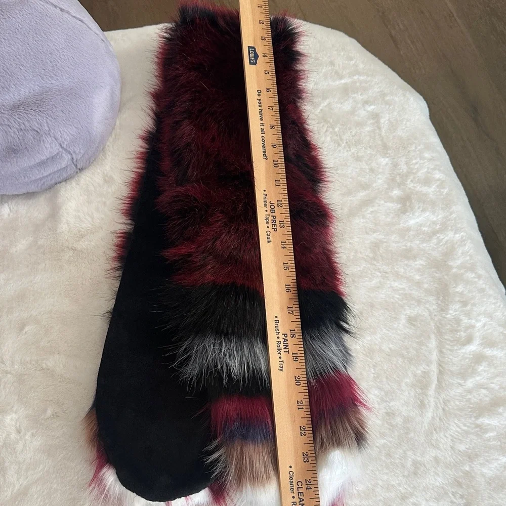 LOFT Burgundy, Blue & Black Faux Fur Scarf Size ~48L
